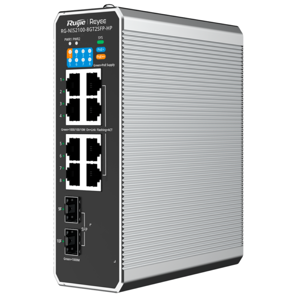 Reyee Switch Industrial PoE Cloud Capa 2 - RG-NIS2100-8GT2SFP-HP