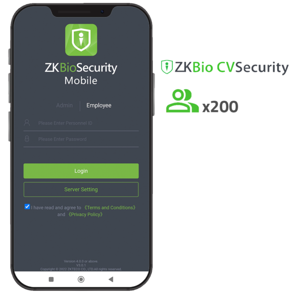 Licencia APP de ZKBio CVSecurity - ZK-SOF-BIOCV-MBAPP-200EMP