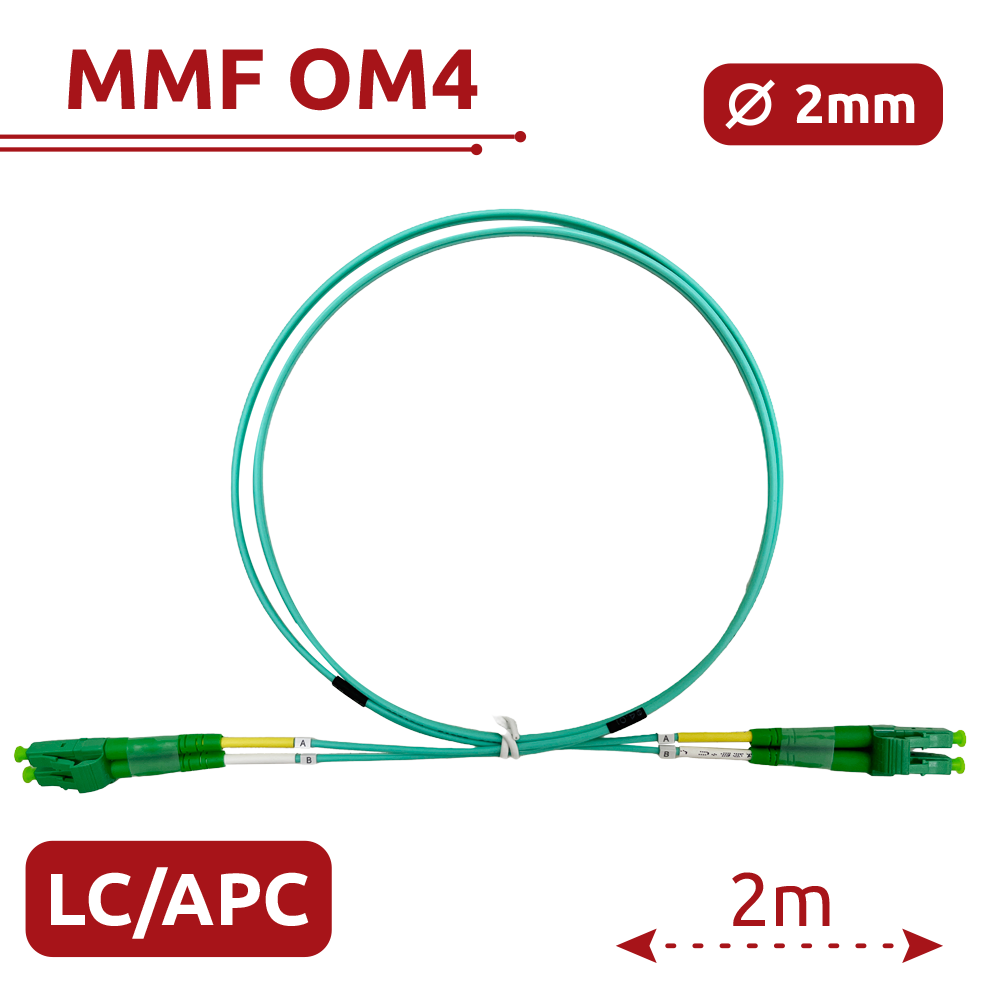 Cable de conexión de fibra óptica – SF-LC-APC-LC-APC-OM4-DX-2M-A