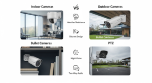Comparativa visual cámaras vigilancia interior y exterior con diferentes ángulos