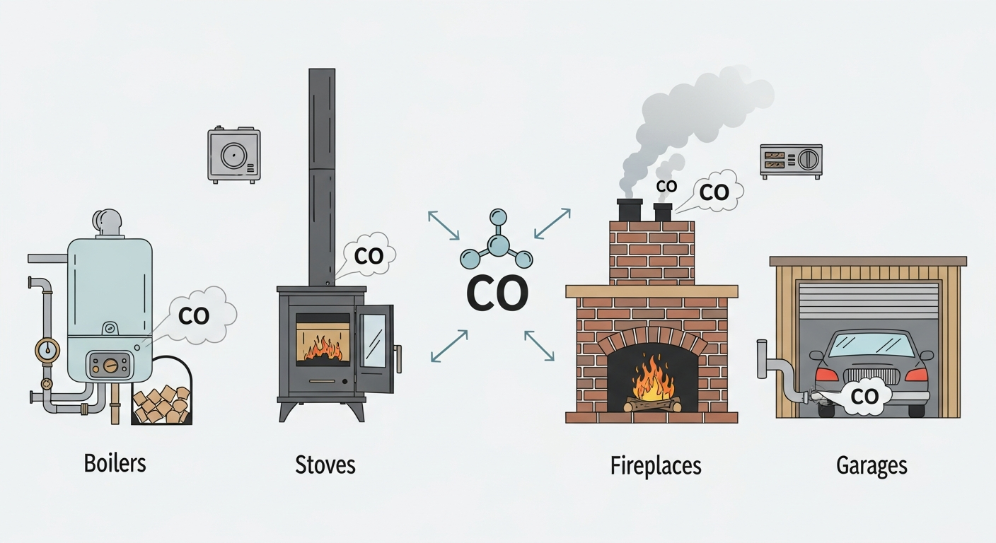 Fuentes comunes de monóxido de carbono en hogar español