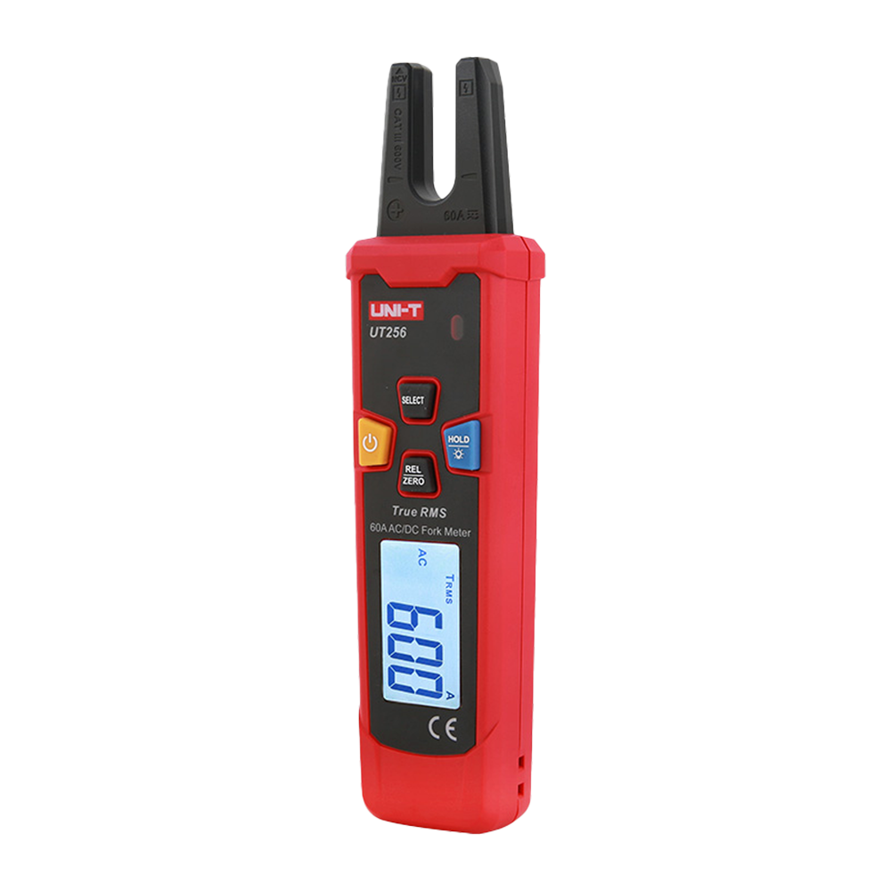 Pinza amperimétrica tipo tenedor – Medición de intensidad en AC y DC hasta 60A (UT256)